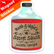 Load image into Gallery viewer, ruth & idgie's secret sauce t-shirts, hoodies, stickers & magnets, Fried Green Tomatoes, BBQ sauce, flask