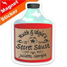 Load image into Gallery viewer, ruth &amp; idgie&#39;s secret sauce t-shirts, hoodies, stickers &amp; magnets, Fried Green Tomatoes, BBQ sauce, flask
